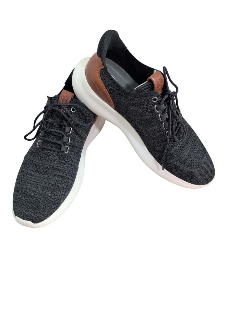 Johnston & Murphy Sneakers Knit Gym Shoes Trufoam Black & Brown White Sole Sz 12